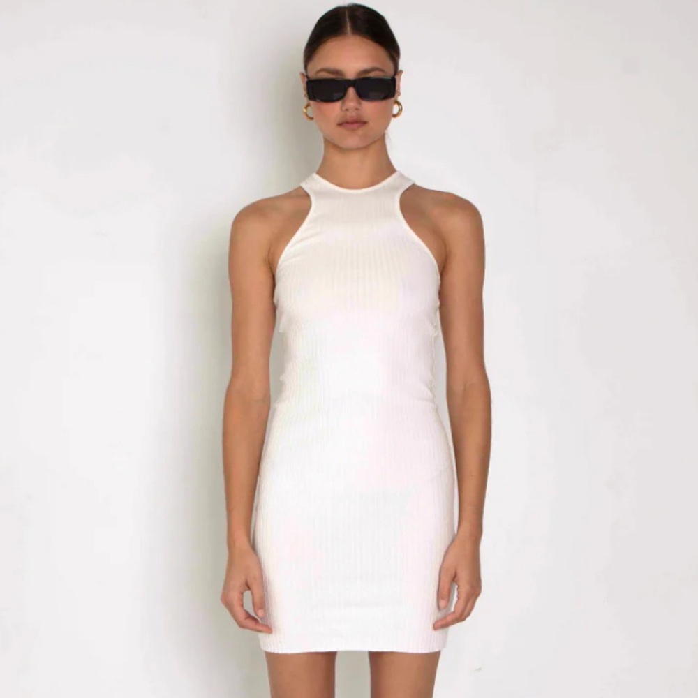 The Range Ribbed Halter Mini Dress Black Bodycon Stretch Size M NWOT